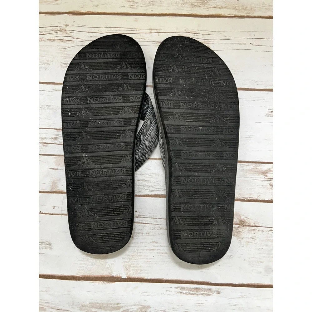 Nortiv8 Flip Flops Gray Black Textured Footbed Athletic Thong Sandals - 12